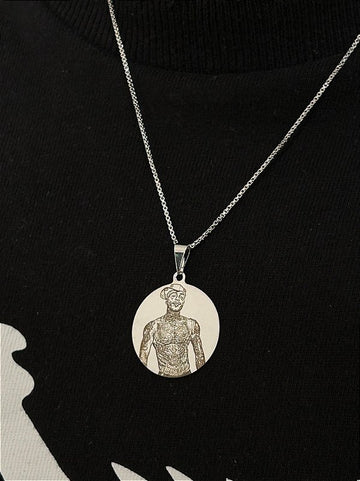 Corrente + Pingente Medalha Redonda Personalizada Banhada A Ouro Branco
