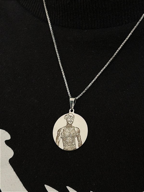 Corrente + Pingente Medalha Redonda Personalizada Banhada A Ouro Branco