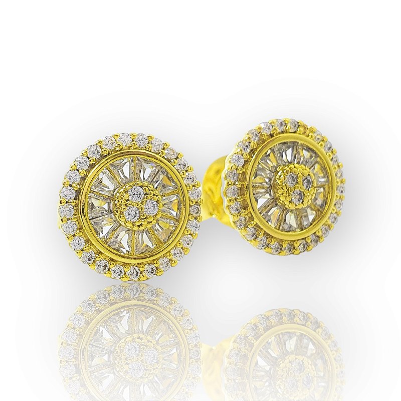 Brinco Masculino Par Redondo Cravejado Pedra Retangular (12mm) Banhado A Ouro 18k BRI167