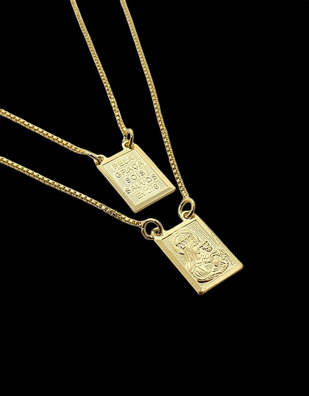 Escapúlario Corrente Veneziana Jesus Nossa Senhora Medalha 10X14mm Banhado a Ouro 18k ESC006