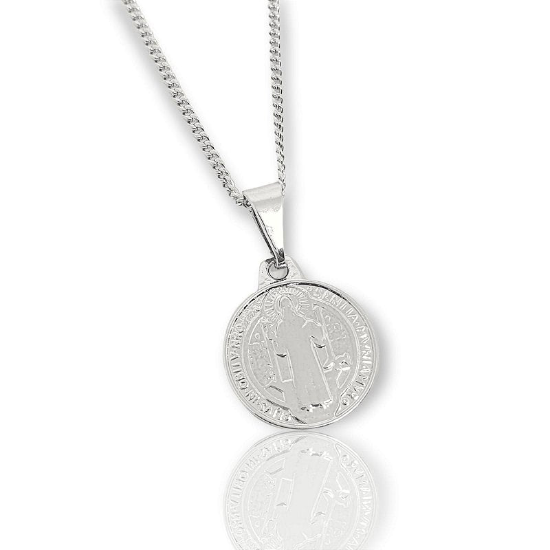 Pingente Medalha São Bento Banhado A Ouro Branco PIN023