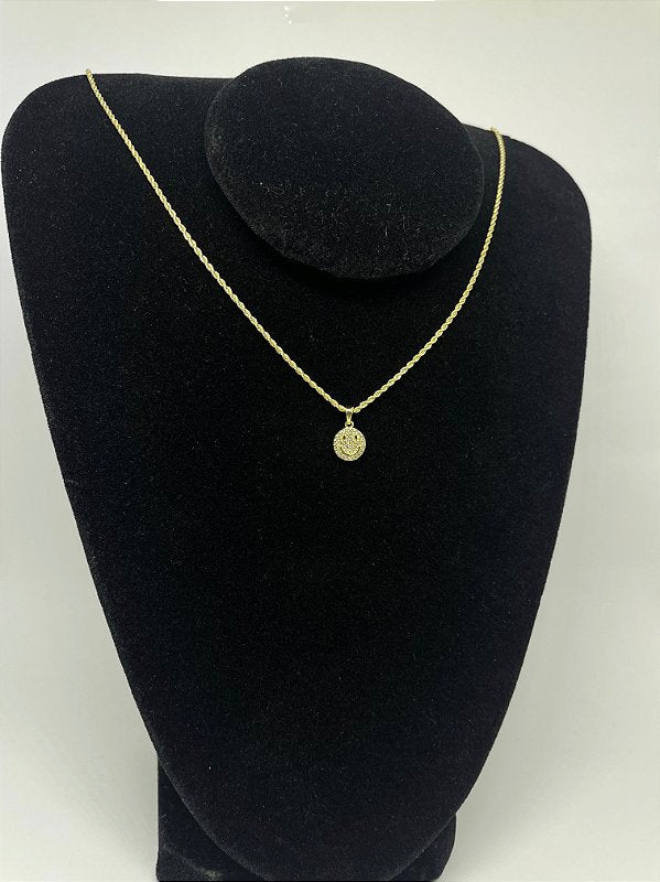 Corrente Cordão Baiano 1,6mm + Pingente Smile Redondo Cravejado Banhado A Ouro 18k COR003-PIN005