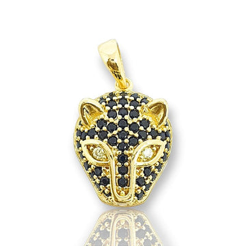 Pingente Tigre Com Pedra Preta Banhado A Ouro 18k PIN038