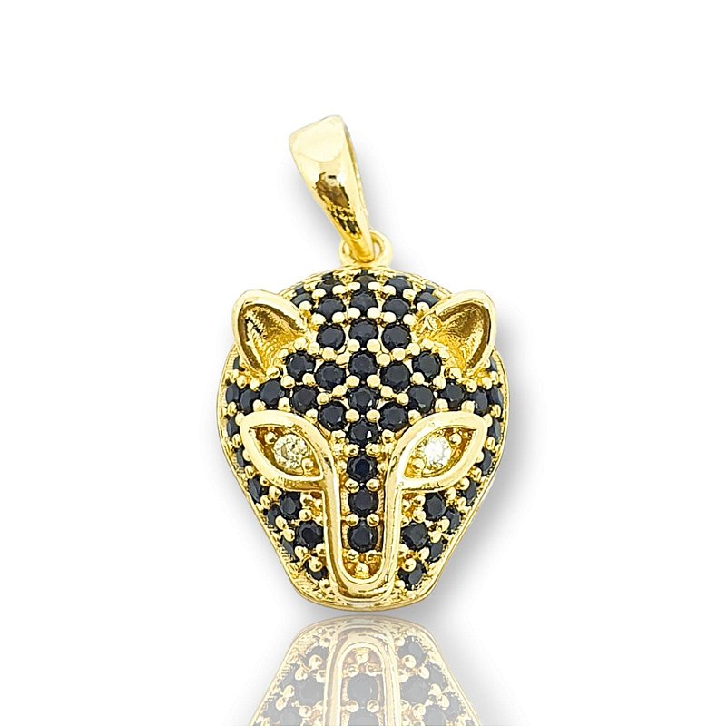 Pingente Tigre Com Pedra Preta Banhado A Ouro 18k PIN038