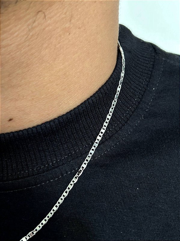 Corrente Piastrini 50cm 2,5mm Fecho Tradicional Banhada a Ouro Branco COR064