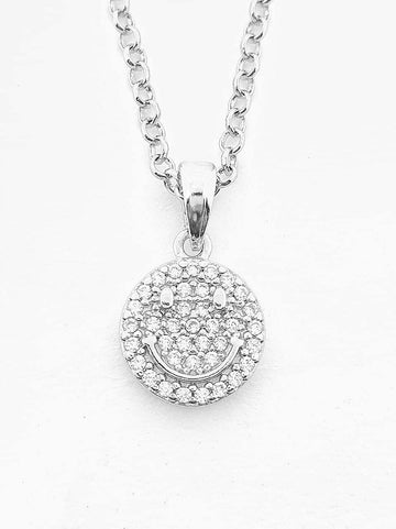 Pingente Smile Redondo Cravejado Banhado A Ouro Branco PIN002
