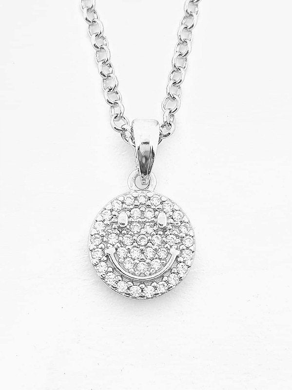 Pingente Smile Redondo Cravejado Banhado A Ouro Branco PIN002