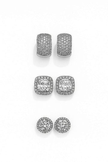 Kit Brincos Imperial, Imperial Quadrado e 29 Pedras Banhado A Ouro Branco BRI192-BRI205-BRI003