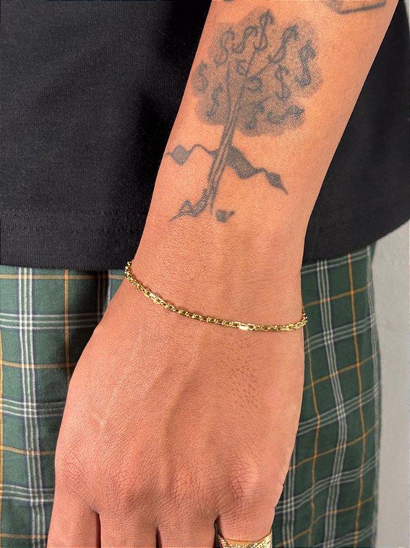 Pulseira Elo Cadeado 4mm Fecho Tradicional Banhada A Ouro 18K PUL062