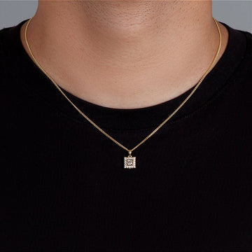 Corrente Grumet 1,4mm + Pingente Quadrado Cravejado Banhado A Ouro 18k COR014-PIN028