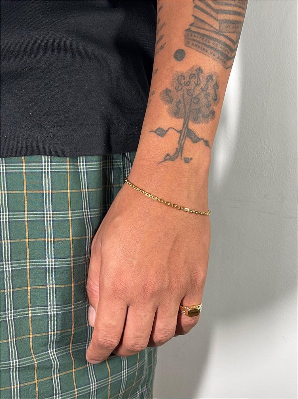 Pulseira Elo Cadeado 4mm Fecho Tradicional Banhada A Ouro 18K PUL062