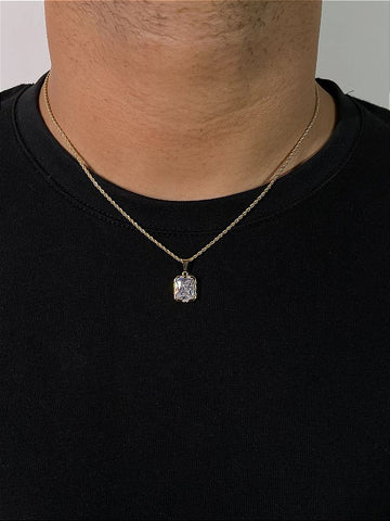 Corrente Cordão Baiano 1,6mm + Pingente Prisma Banhado A Ouro 18K COR003-PIN129