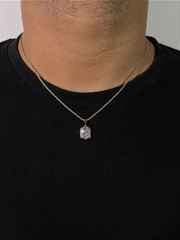 Corrente Cordão Baiano 1,6mm + Pingente Prisma Banhado A Ouro 18K COR003-PIN129