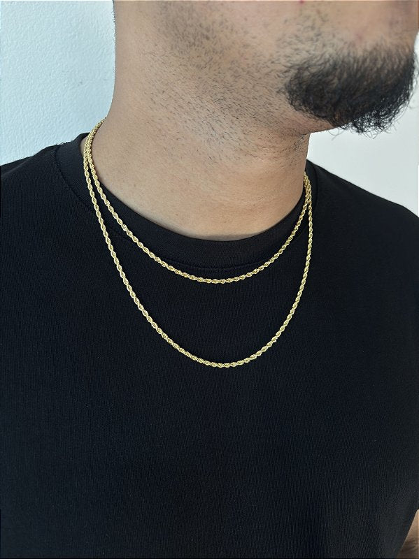 Kit Corrente Cordão Baiano + Pulseira Cordão Baiano 3mm Banhado A Ouro 18K