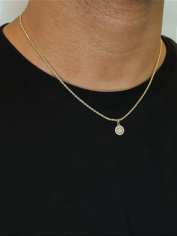 Corrente Cordão Baiano 1,6mm + Pingente Smile Redondo Cravejado Banhado A Ouro 18k COR003-PIN005