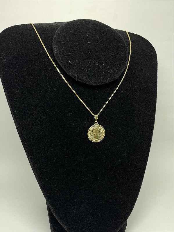 Corrente Veneziana 1mm + Pingente São Bento Liso Banhado A Ouro 18k COR009-PIN135