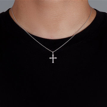 Corrente Elo Cadeado 1,2mm + Pingente Cruz Cravejada Palito Banhado A Ouro Branco COR013-PIN001