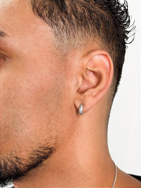 Corrente Grumet 1,4mm + Pingente São Bento Cravejado + Brinco Masculino Par Argola Cravejada Com 12 Pedras