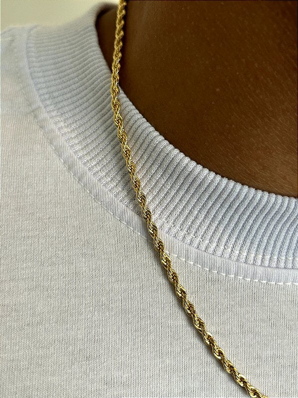 Corrente Cordão Baiano 3mm Fecho Tradicional Banhada a Ouro 18k COR061