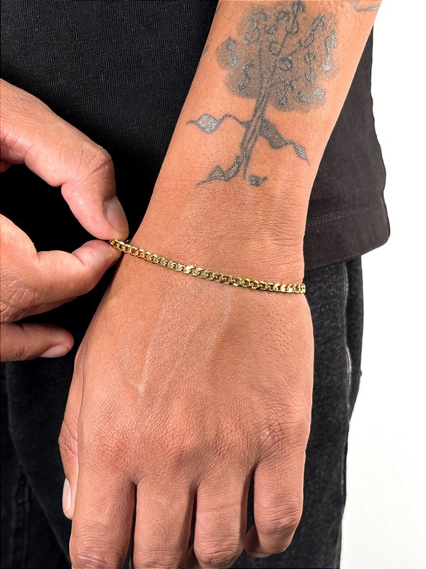 Pulseira Grumet 4mm Fecho Graveta Banhada A Ouro 18k PUL063
