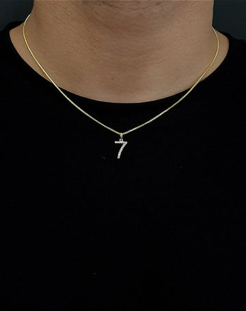 Corrente Veneziana 1mm Fecho Tradicional + Pingente Número 7 Cravejado Banhado A Ouro 18k COR009-PIN081