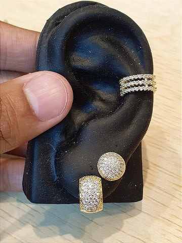 Kit Brinco Masculino Par Argola 16 Pedras + Redondo G + Piercing Banhado A Ouro 18k BRI026-BRI087-PIER004