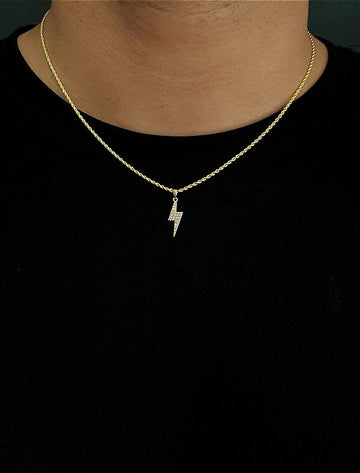 Corrente Cordão Baiano 1,6mm + Pingente Raio Cravejado Banhado A Ouro 18k COR003-PIN078