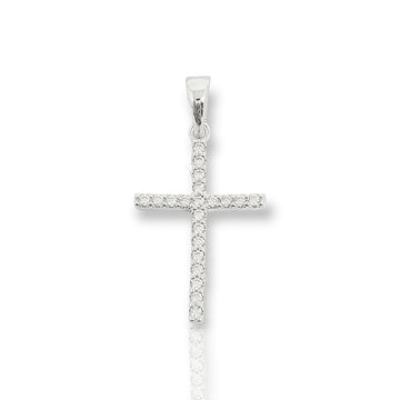 Pingente Cruz Palito Chapada Cravejada Banhado A Ouro Branco PIN009