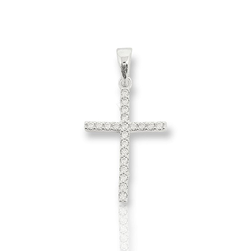 Pingente Cruz Palito Chapada Cravejada Banhado A Ouro Branco PIN009