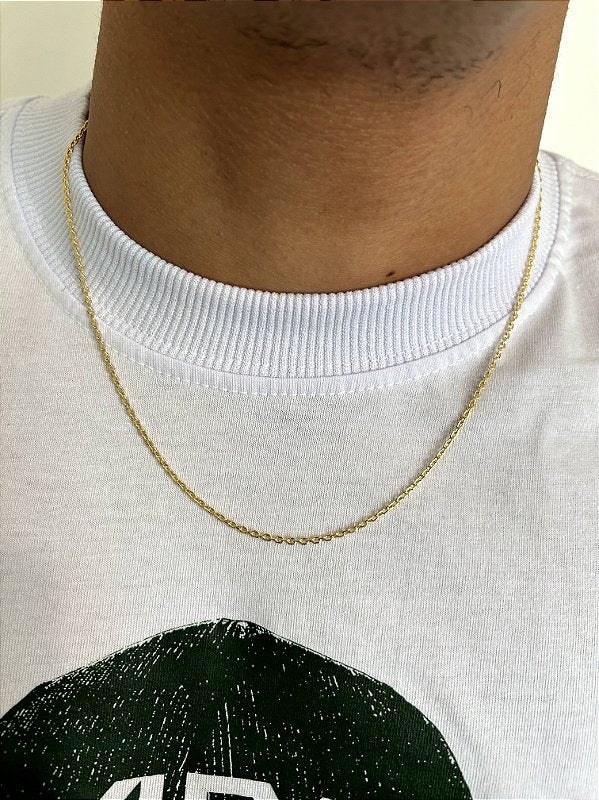 Corrente Elo Cadeado 2mm Fecho Tradicional Banhada a Ouro 18k COR056