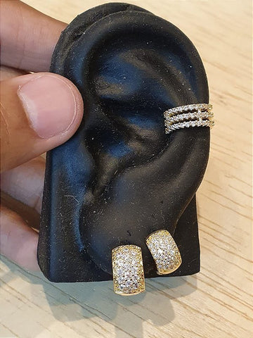 Kit Brinco Masculino Par Argola 16 Pedras + 29 pedras + Piercing Banhado A Ouro 18k BRI026-BRI015-PIER004