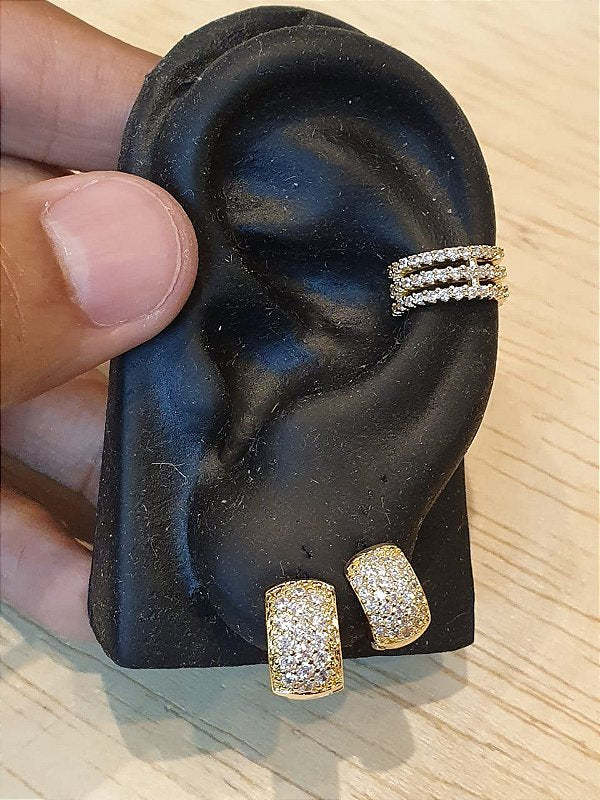 Kit Brinco Masculino Par Argola 16 Pedras + 29 pedras + Piercing Banhado A Ouro 18k BRI026-BRI015-PIER004