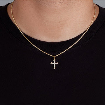 Corrente Cordão Baiano 1,6mm + Pingente Cruz Cravejada Palito Banhado A Ouro 18k COR003-PIN003