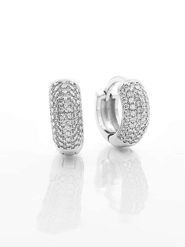 Brinco Masculino Par Argola Cravejada 6 Fileiras (14,3X5,3mm) Banhada A Ouro Branco BRI016