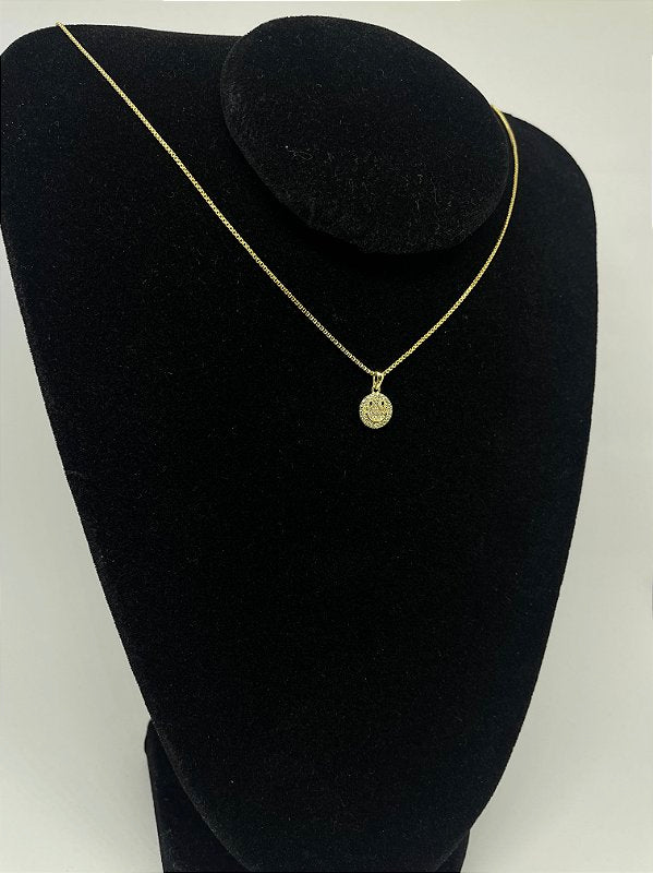 Corrente Veneziana 1mm + Pingente Smile Redondo Cravejado Banhado A Ouro 18k COR009-PIN005