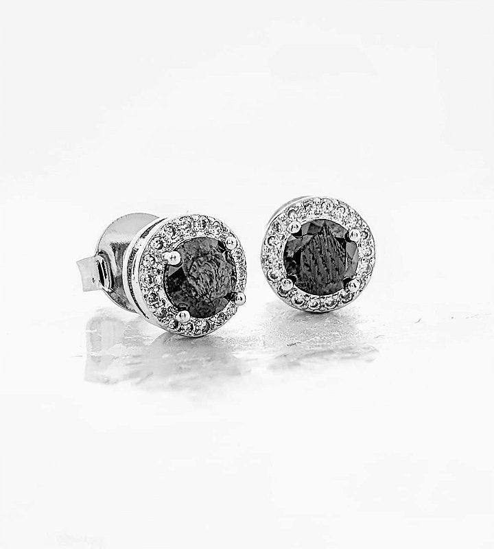 Brinco Masculino Par Redondo Cravejado Fílip 1 Pedra Preta Banhado A Ouro Branco BRI037
