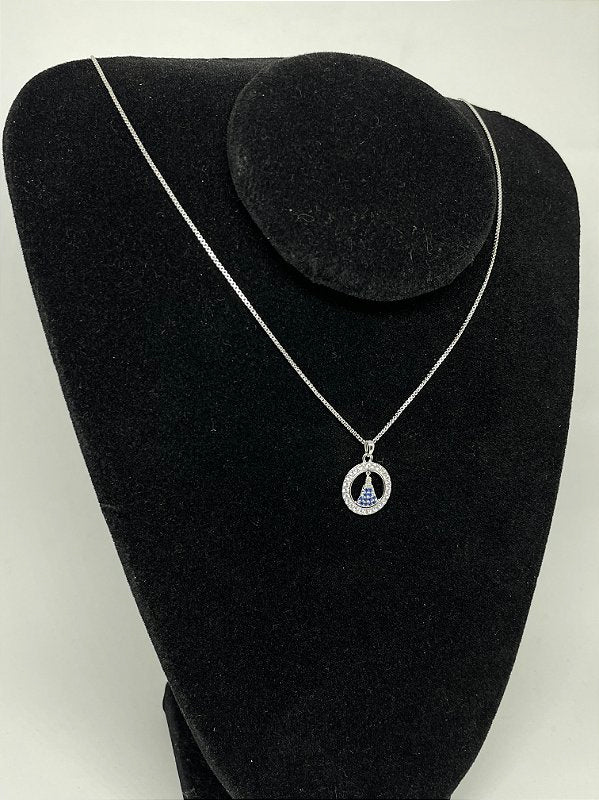 Corrente Veneziana 1mm + Pingente Nossa Senhora Cravejado Redondo Banhado A Ouro Branco COR002-PIN090