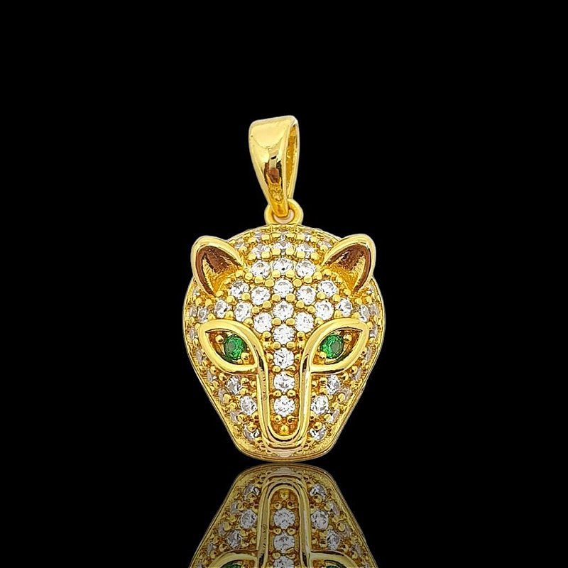 Pingente Tigre Olho Verde Banhado A Ouro 18k PIN019