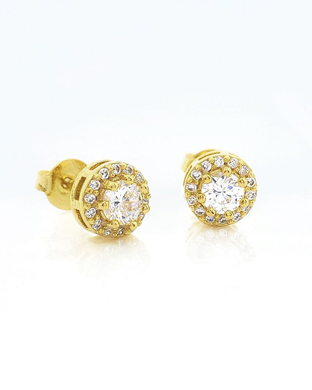 Brinco Masculino Par Redondo Cravejado Fílip 1 (7mm) Banhado A Ouro 18k BRI153