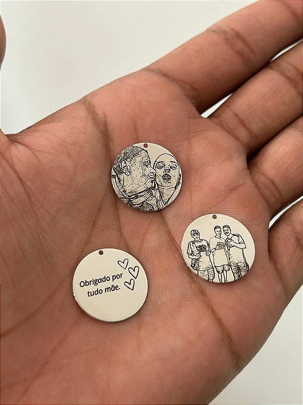 Corrente + Pingente Medalha Redonda Personalizada Banhada A Ouro Branco