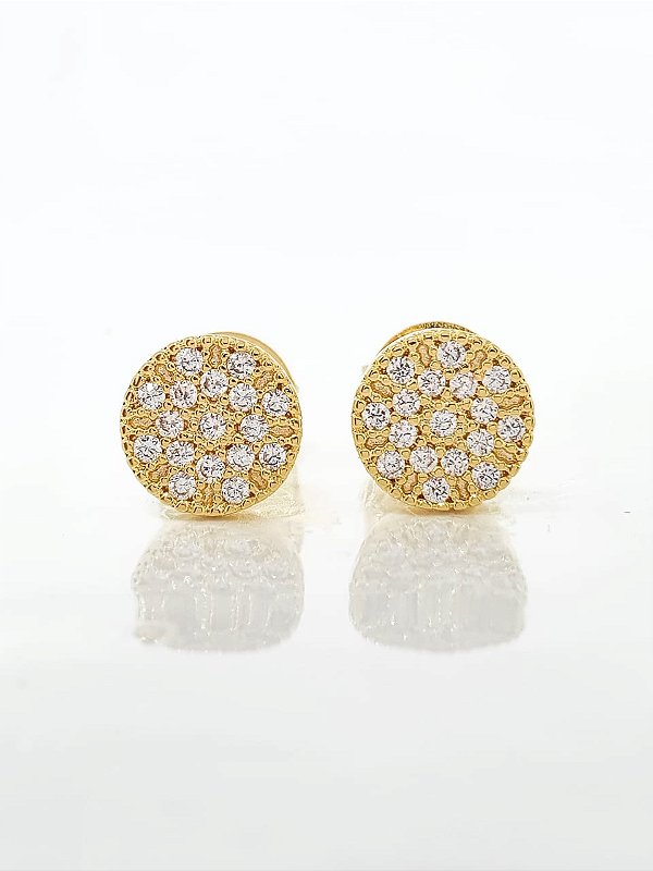 Brinco Masculino Par Chapado Redondo Banhado A Ouro 18k BRI127
