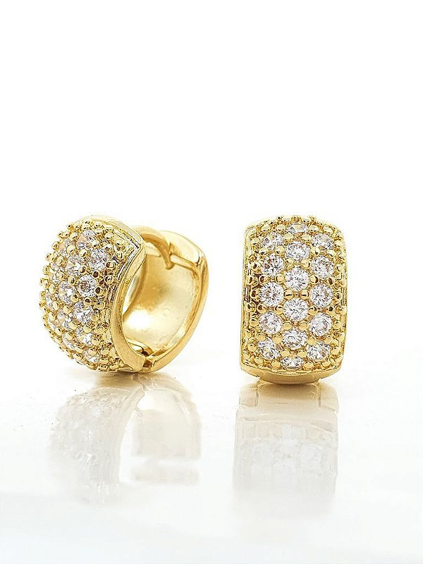 Brinco Masculino Par Argola Cravejada Com 16 Pedras (13,3X7,7mm) Banhada A Ouro 18K BRI026