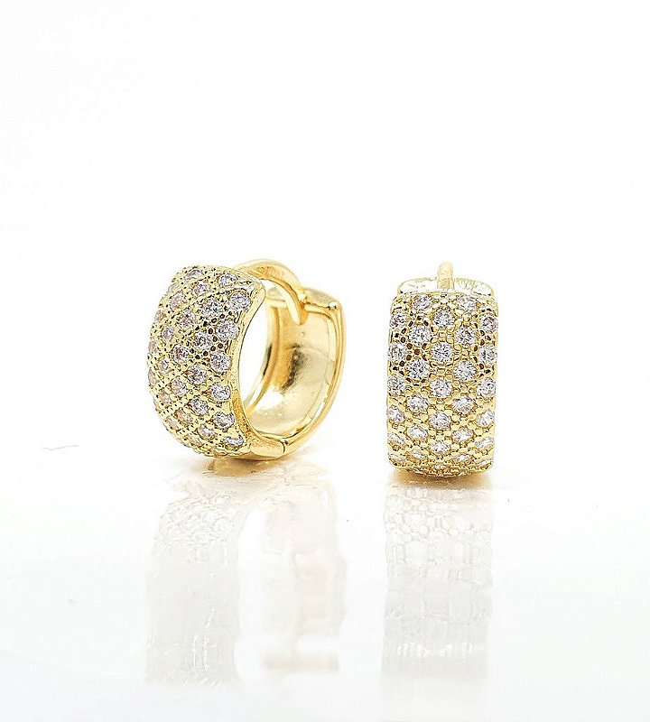 Brinco Masculino Par Argola Cravejada Com 32 Pedras G (14X6,4mm) Banhada A Ouro 18K BRI021