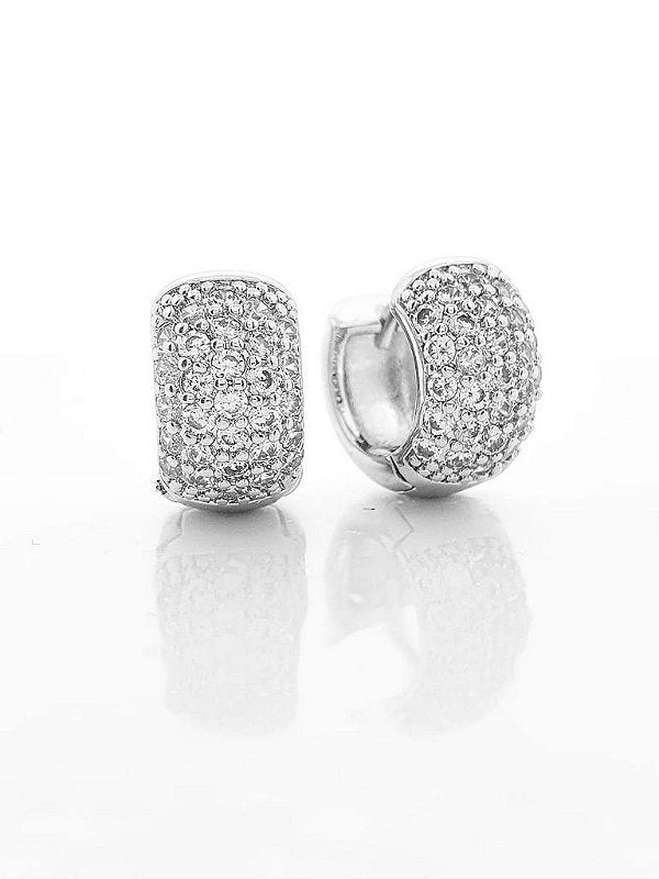 Brinco Masculino Par Argola Cravejada Com 29 Pedras (13X6,8mm) Banhada A Ouro Branco BRI003
