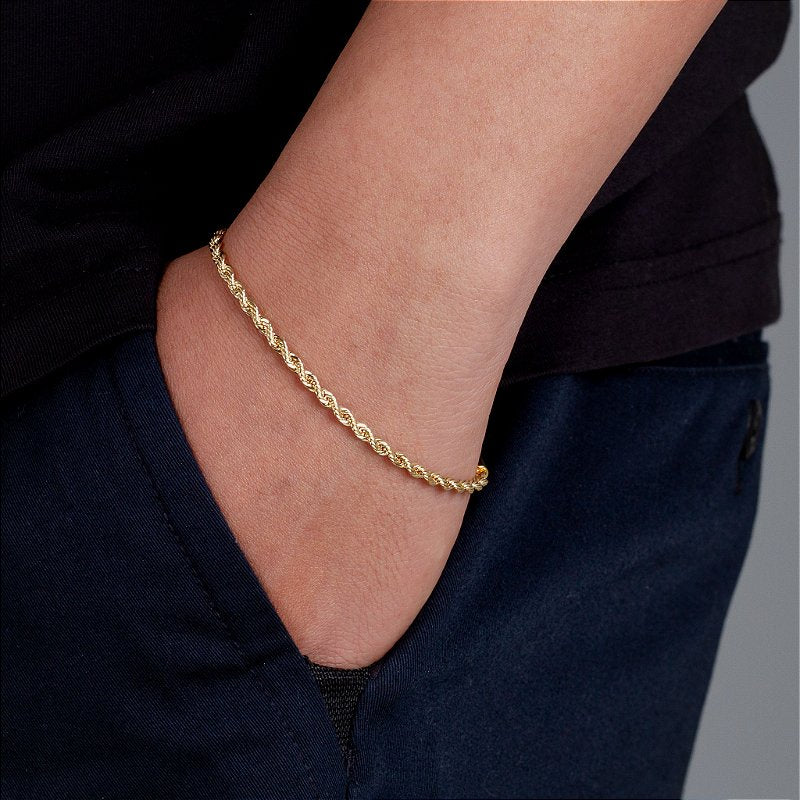 Pulseira Cordão Baiano 3mm Fecho Tradicional Banhada A Ouro 18k PUL017