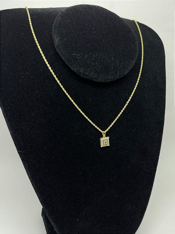 Corrente Cordão Baiano 1,6mm + Pingente Quadrado Cravejado Banhado A Ouro 18k COR003-PIN028