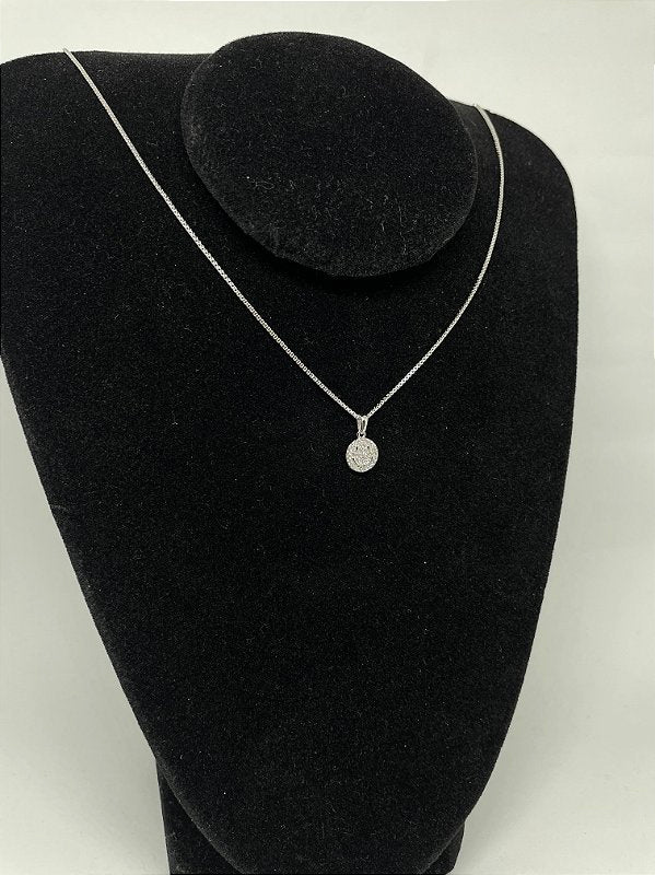 Corrente Veneziana 1mm + Pingente Smile Redondo Cravejado Banhado A Ouro Branco COR002-PIN002