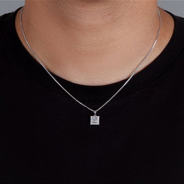 Corrente Veneziana 1mm + Pingente Quadrado Cravejado Banhado A Ouro Branco COR002-PIN008