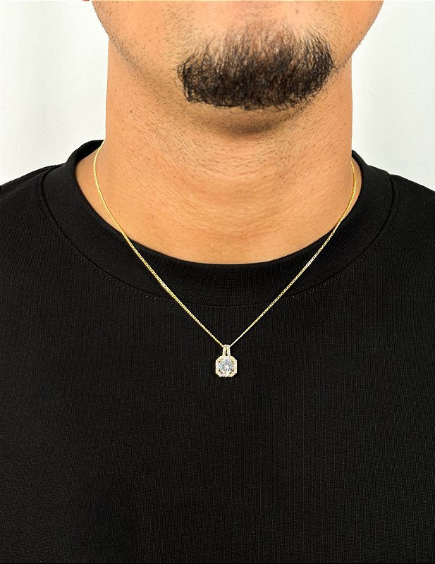 Corrente Grumet 1,4mm + Pingente Imperador Quadrado Banhado A Ouro 18k COR014-PIN147
