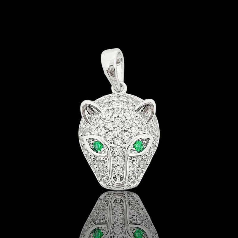 Pingente Tigre Olho Verde Banhado A Ouro Branco PIN004
